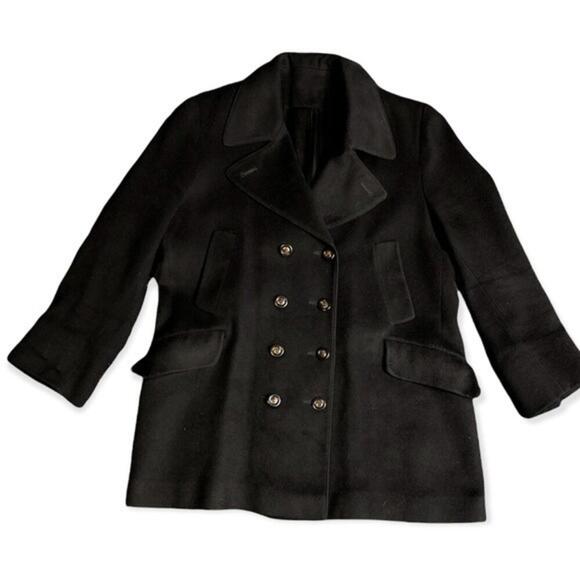 Vintage Jackets & Blazers - 100%‎ Camel Hair women's Union USA made black pea coat size XL